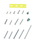 Variety of screws, spacers, and grounding clips from the All In One Outlet Box Wiring Kit For Pros And DIYers With Grounding Screws And Clips And An Assortment Of 6 32 And 8 32 Machine Screws With Spacers For 6 8 And 10 Screws Gardner Bender BSK 100.