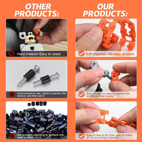 Comparison of outlet spacers showing soft, easy-to-use plastic shims with screws for secure mounting of outlets and switches.