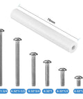 Outlet Spacer Kit With 60 White Spacers And 90 6-32 Thread Round Head Screws In Six Lengths For DIY Friendly Household And Industrial Electrical Installations, Easy To Install, Replacement Pack For Quick Fixes with screws and spacer shown.