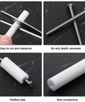 Outlet Spacer Kit With 60 White Spacers And 90 6-32 Thread Round Head Screws In Six Lengths For DIY Friendly Household And Industrial Electrical Installations, Easy To Install, Replacement Pack For Quick Fixes showing cutting, screws, and assembled view