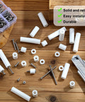 Outlet Spacer Kit With 60 White Spacers And 90 6-32 Thread Round Head Screws In Six Lengths For DIY Friendly Installations
