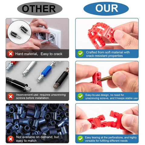 Comparison chart of outlet spacers, showcasing 48 Piece Outlet Spacers Pack for Electrical Boxes and Wall Plates Plastic Spacers advantages.