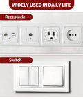 Image showing various electrical receptacles and switches labeled for use with 48Pcs Outlet Spacers For Electrical Boxes.
