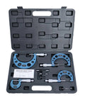 Outside Micrometer Set 0 To 4 Inch 4 Piece 0.0001in Graduation Carbide Anvils Case open with tools visible.