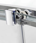 Close-up of 7/8 inch oval shower door roller replacement set installed, showing smooth rolling nylon wheel and support hardware.