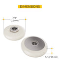 7/8 inch oval shower door roller replacement set dimensions showing nylon wheel and included hardware