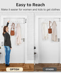 Comparison of door-mounted coat racks showing easy reach for shorter individuals on left and higher positioning on right