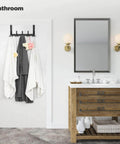 Bathroom with Over the Door Towel Rack with 15 Triple Hooks Black Metal holding towels