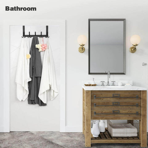 Bathroom with Over the Door Towel Rack with 15 Triple Hooks Black Metal holding towels
