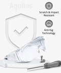 Over Eyeglasses Safety Glasses With Anti Fog Scratch Resistant Coating Pack Of 3 with shield icons and screwdriver