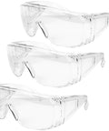 Pack of 3 over eyeglasses safety glasses with anti-fog scratch-resistant coating, clear frames, and lenses