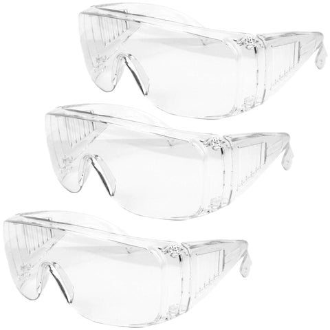Pack of 3 over eyeglasses safety glasses with anti-fog scratch-resistant coating, clear frames, and lenses