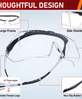 Over Eyeglasses Safety Glasses With Anti Fog ANSI Z87.1 UV And Adjustable Arms, featuring large frame and side shields