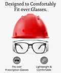 Aqulius Over Eyeglasses Safety Glasses With Anti Fog Scratch Resistant Coating Pack Of 3 shown under red helmet