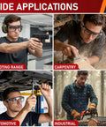 Wide applications of Over Eyeglasses Safety Glasses With Anti Fog ANSI Z87.1 UV And Adjustable Arms in shooting, carpentry, automotive, industrial settings