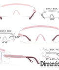 Dimensions of Over Glasses Safety Goggles With Anti Fog Clear Wraparound Lens ANSI Z87.1 in front, back, side views