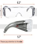 Over Glasses Safety Goggles Anti Fog For Prescription Eyewear And Work with size dimensions highlighted