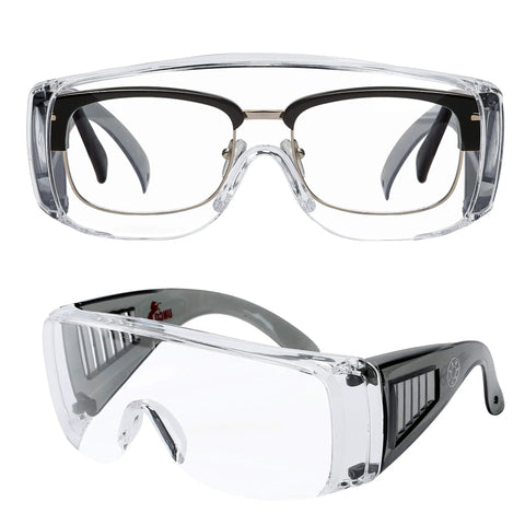 Over Glasses Safety Goggles Anti Fog For Prescription Eyewear And Work, shown with side vents and clear lenses