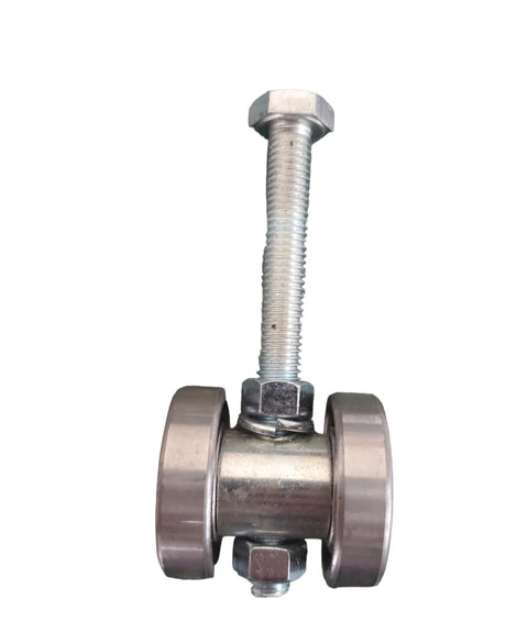 Front view of Overhead Trolley Wheel Rollers (1 Pair) (2 Wheel) with 1-5/8" wheels and 4-1/4" bolt length.