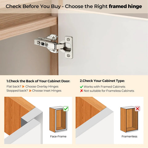 Full Overlay Cabinet Door Hinges With Soft Close Damper 105 Degree Adjustable Concealed Hinges for face frame cabinets