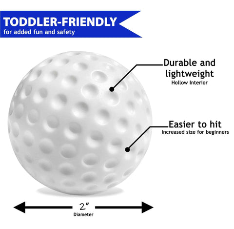 Replacement Golf Balls 2" - Pack of 6 - Oversized Plastic Balls for Beginners or Kids 3+ Years, close-up of 2-inch golf ball.