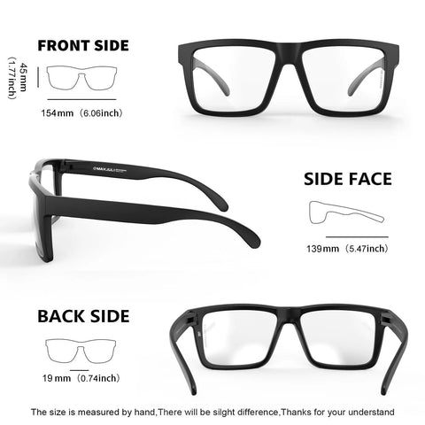 XXL Size Sunglasses for Big Heads Z87 TR90 Ultralight Matte Black UV400 showing front, side, and back views.
