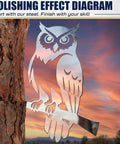 Owl Welding Practice Kit For Beginners By ElaraBerry, showcasing a polished metal owl decor piece against a sunset backdrop.