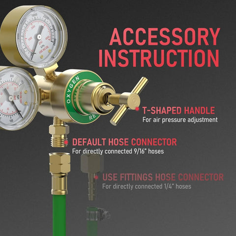 Heavy Duty Oxygen Regulator For Welding And Cutting With 0-4000 PSI Inlet And 0-100 PSI Outlet CGA540 Brass T Handle