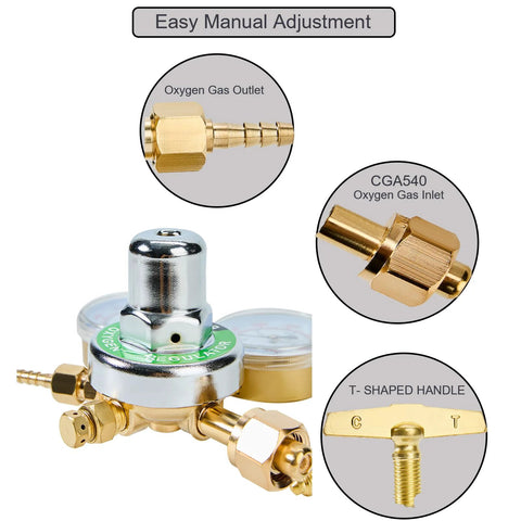Heavy Duty Oxygen Regulator For Large Tanks By Ysmikiya With Beefy Brass Chrome Plated Body And Dual Gauges, Cutting Torch Regulator Inlet 0-4000 PSI.
