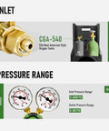 Oxygen Regulator For Welding Gas Gauges CGA 540 Inlet For V Style Torch Cutting Kit With PC Handle, pressures 0-4000 PSI inlet, 0-100 PSI output