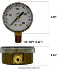 Replacement 2.5 Inch Gauge Set For Oxygen Regulators With 30 Psi Low Pressure And 400 Psi High Pressure, One Quarter Inch NPT Threads, front view