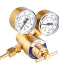 Oxygen welding regulator CGA 540 with 2-inch gauges for accurate pressure readings in welding gas systems.