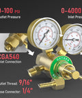 Heavy Duty Oxygen Regulator For Welding And Cutting With 0-4000 PSI Inlet And 0-100 PSI Outlet CGA540 Brass T Handle