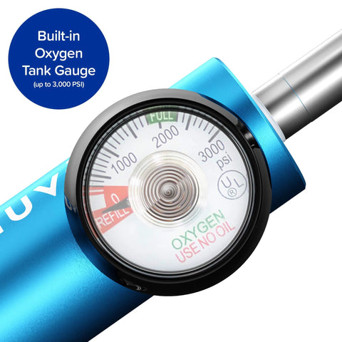 Close-up of oxygen tank gauge on Ozone Therapy Low Flow Oxygen Regulator With No Fuss Setup And Precise Flow Control for consistent use.