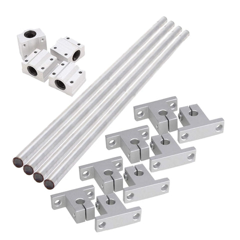 Pack of 10 sliding ball bearings and linear bushings for optical axis guides, shown with support bars.
