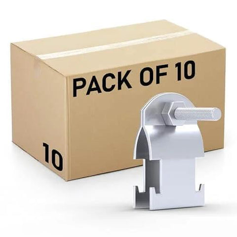 Pack of 10 durable 1 inch rigid strut clamps securely connect conduit to strut channels, showing electrogalvanized steel clamp.