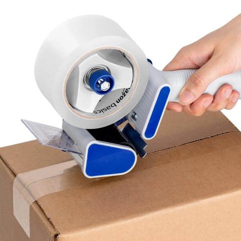 Person using Strong Clear Packaging Tape 1.88 Inch By 54.6 yd 12 Pack With Low Odor Acrylic Adhesive on cardboard box