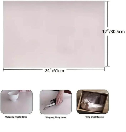100 Sheets Packing Paper For Moving 12x24 inches newsprint wrapping for dishes, glassware, and box filler with size guide.