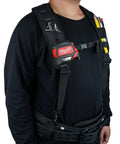 Padded Tool Belt Suspenders For Men With Attachment Loops Comfortable Carpenter And Electrician Work Suspenders With Even Weight Distribution And Four Point Support System For All Day Comfort And Back Strain Reduction, front view.