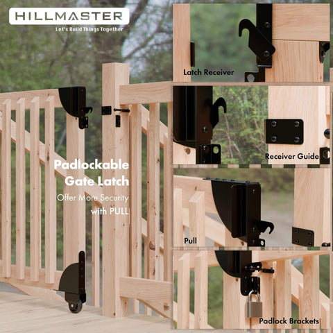 Sliding Gate Kit with Wheel Heavy Duty Fence Gate Frame Hardware for Wooden Deck Gates featuring padlockable latch system