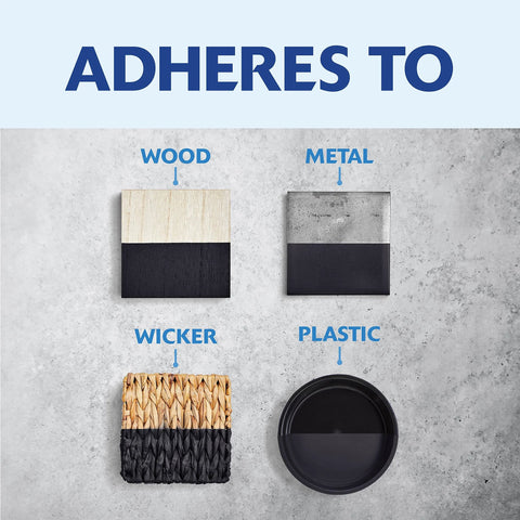 Painter's Touch 2X Ultra Cover Spray Paint in flat black on wood, metal, wicker, and plastic samples