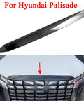 Front Grille Cover Trim For Hyundai Palisade 2023 2024 2025 With Self Adhesive Backing ABS Plastic Plus Triple Plating Hood Molding And Front Bumper Garnish Gives Your Ride A Dope Luxe Look Easy Install No Drilling displayed above Hyundai Palisade grille.