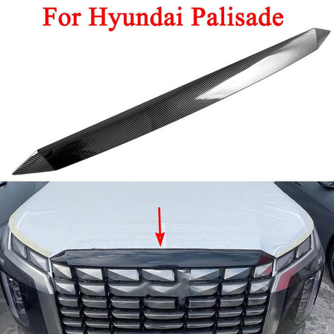 Front Grille Cover Trim For Hyundai Palisade 2023 2024 2025 With Self Adhesive Backing ABS Plastic Plus Triple Plating Hood Molding And Front Bumper Garnish Gives Your Ride A Dope Luxe Look Easy Install No Drilling displayed above Hyundai Palisade grille.