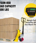 Heavy Duty Pallet Jack With Built In Digital Scale 5500 LB Capacity 27 Inch By 48 Inch Forklift Style Pallet Truck weighing pallets