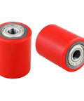 Pallet jack front load wheels pair 3 x 3.75 inch with PU tread, pre installed 20mm ID bearings, red polyurethane coating