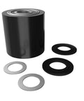 Pallet Jack Load Wheel with poly steel hub, 3 x 2.5 inch size, pre assembled with 20mm ID bearings and spacers, side view