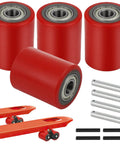 Pallet Jack Load Wheel Set For Manual Pallet Jacks Replacement Rear Wheels 3 Inch By 3.75 Inch With 20mm Bearings, 4 Wheels, Axles, Pins