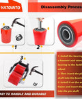 Assembly steps for pallet jack load wheels full set 3 x 3.75 inch with axles and entry exit rollers, red polyurethane load wheels.