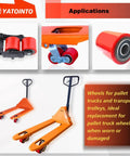 Pallet jack load wheels full set 3 x 3.75 inch with axles and entry exit rollers, red polyurethane load wheels kit for pallet trucks