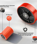 Pallet Jack Steering Wheels Set With Axle And Front Load Rollers For Most Hand Pallet Jacks, showing red PU wheel with bearings